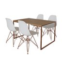 Ver imagem 2 de Mesa Industrial Base Ferro Cobre 137x75 Tampo Amêndoa 4 Cadeiras Eiffel Ferro Cobre Assento Branco
