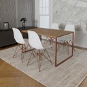 Ver imagem 1 de Mesa Industrial Base Ferro Cobre 137x75 Tampo Amêndoa 4 Cadeiras Eiffel Ferro Cobre Assento Branco