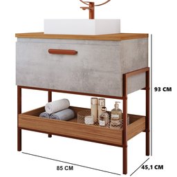 Gabinete de Banheiro com Cuba Portinari 1 Porta Cimento e Freijó 85 Cm - 2