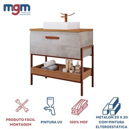 Gabinete de Banheiro com Cuba Portinari 1 Porta Cimento e Freijó 85 Cm - 3