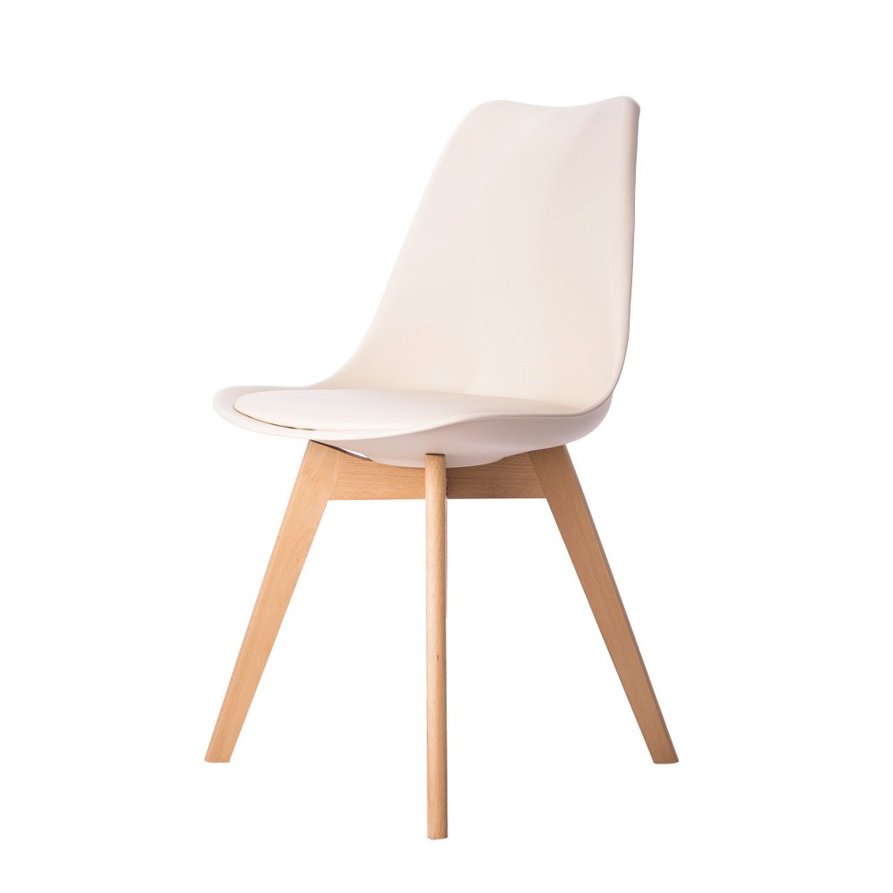 Cadeira Leda Eames Jantar Cozinha com Assento Estofado Creme