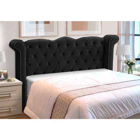 Cabeceira Cama Box King Size Estofada Madeira Luxo Lunna:preto