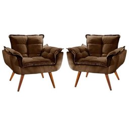 Kit 2 Poltronas Cadeiras Decorativas Opala Pés Palito Recepção Sala de Estar Consultório Marrom - 1