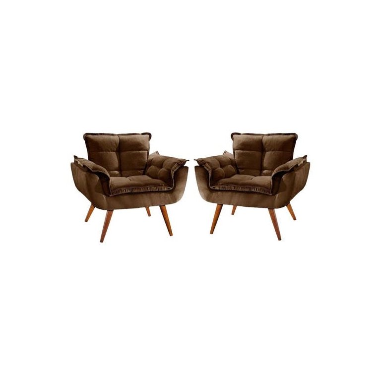 Kit 2 Poltronas Cadeiras Decorativas Opala Pés Palito Recepção Sala de Estar Consultório Marrom