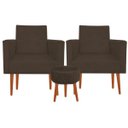 Ver imagem 2 de Kit 2 Poltrona Decorativa Nina e Puff Suede Marrom