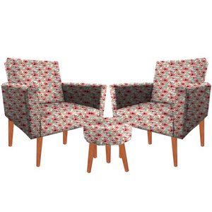 Kit 2 Poltrona Decorativa Nina e Puff Suede Floral 12