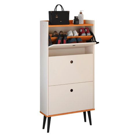 Sapateira Vertical Dark 3 Gavetas Basculantes Organizadora Calçados Retrô - Off White/cinamomo