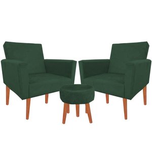 Kit 2 Poltrona Decorativa Nina e Puff Suede Verde