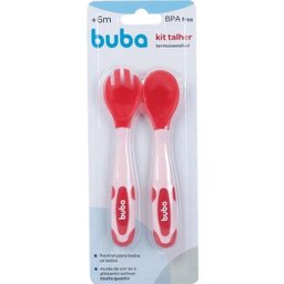Kit Talher Infantil Flexivel Colher e Garfo Rosa Buba 12617 - 1