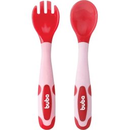 Kit Talher Infantil Flexivel Colher e Garfo Rosa Buba 12617 - 4