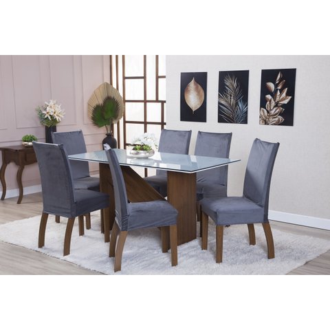 Kit Capa de Cadeira 6 Peças Suede Veludo Sala de Jantar Protege o Estofado Renova o Visual Cinza