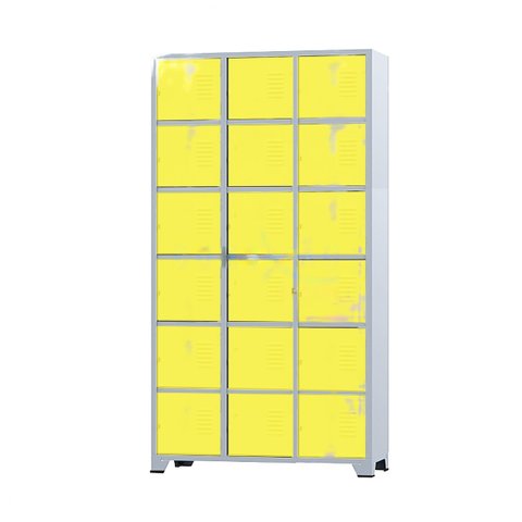 Armário Roupeiro de Aço 18 Portas para Vestiário Academia Locker Amarelo com Chave