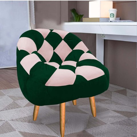 Poltrona Paloma Escritório Sala Pé Palito Suede Verde e Suede Rosa Bebê - Dominic Decor