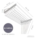 Ver imagem 2 de Varal De Parede Individual 120cm x 06 Varetas - Em Alumínio Branco