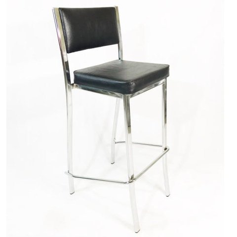 Banqueta EMPILHÁVEL cromada Altura 65cm assento e encosto preto - Poltronas do Sul