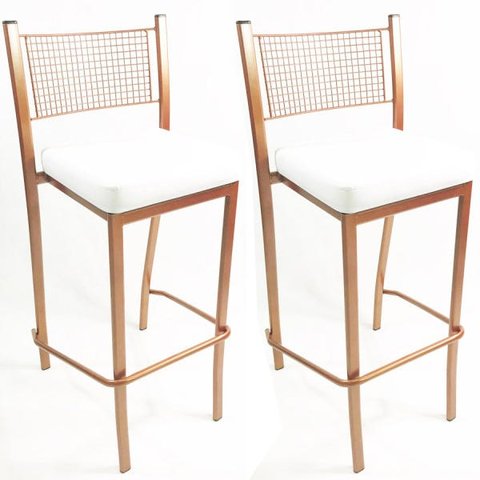 Kit 2 Banquetas EMPILHÁVEL Cobre Altura 65cm assento branco - Poltronas do Sul
