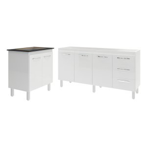 Balcão Cozinha Gabinete para Pia 138 Cm Carine e Balcão para Cooktop 4 Bocas Fran Branco
