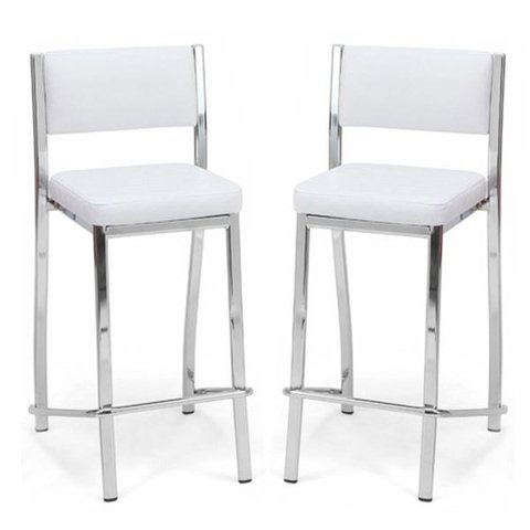 Kit 2 Banquetas EMPILHÁVEL cromada Altura 65cm assento e encosto branco - Poltronas do Sul