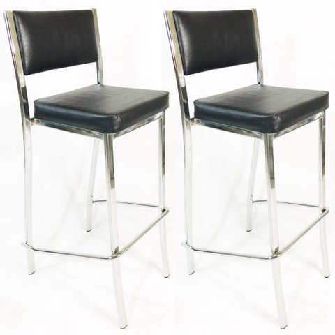 Kit 2 Banquetas EMPILHÁVEL cromada Altura 65cm assento e encosto preto - Poltronas do Sul