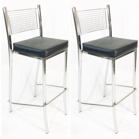 Kit 2 Banquetas EMPILHÁVEL cromada Altura 65cm assento preto - Poltronas do Sul