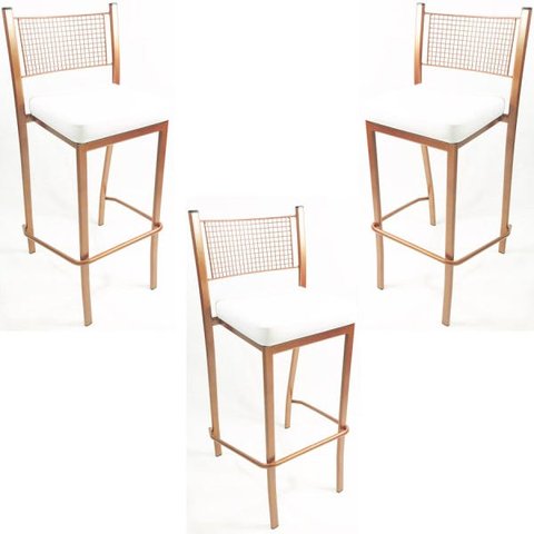 Kit 3 Banquetas EMPILHÁVEL Cobre Altura 65cm assento branco - Poltronas do Sul