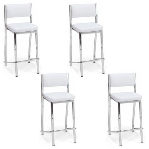 Kit 4 Banquetas EMPILHÁVEL cromada Altura 65cm assento e encosto branco - Poltronas do Sul