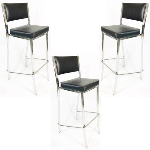 Kit 3 Banquetas EMPILHÁVEL cromada Altura 65cm assento e encosto preto - Poltronas do Sul