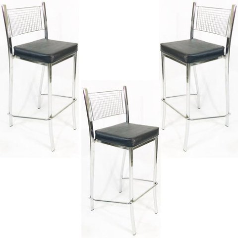 Kit 3 Banquetas EMPILHÁVEL cromada Altura 65cm assento preto - Poltronas do Sul