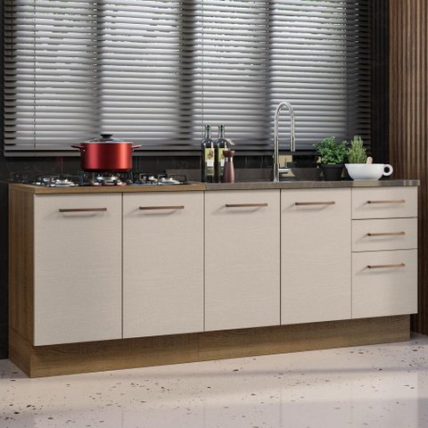 Kit com 2 Balcões de Cozinha 3 Gavetas 4 Portas (sem Tampo e Pia) Rustic/crema Agata Madesa