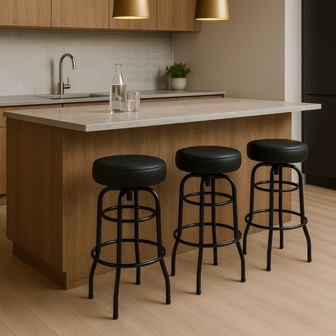 Kit 3 Banquetas Bar Altura 74cm Giratória Cozinha Gourmet Preta Assento Preto