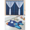 Kit Combo Decoração Quarto de Criança = Cortina Filó + Tapete Avião Azul - 1
