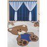 Kit Combo Decoração Quarto de Criança = Cortina Filó + Tapete Bebe Urso Azul Royal - 1