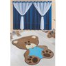 Kit Combo Decoração Quarto de Criança = Cortina Filó + Tapete Bebe Urso Azul Turquesa - 1