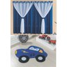 Kit Combo Decoração Quarto de Criança = Cortina Filó + Tapete Carrinho - Azul Royal - 1