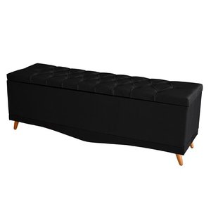Recamier Calçadeira Baú Helena Queen 160 Cm Botão Encapados Pés Palito Suede Preto Eli Móveis