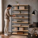 Ver imagem 3 de Estante Multiuso Organizador Livreiro Estilo Industrial 180x130 Preto Natural
