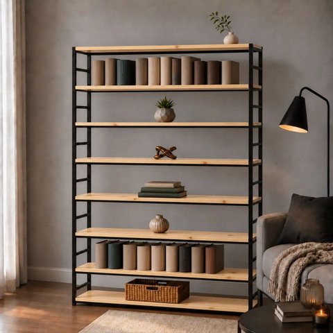Estante Multiuso Organizador Livreiro Estilo Industrial 180x130 Preto Natural