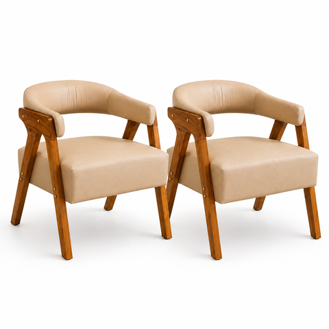 Kit 2 Poltronas Decorativa Veneza Tecido em Corino:Bege