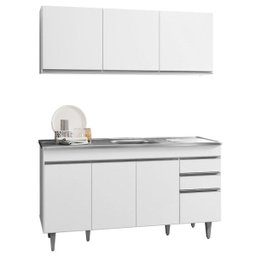 Armário Aéreo Argélia e Balcão Gabinete com Pia Inox Marrocos 150cm Branco - Lumil - 2