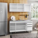 Ver imagem 3 de Armário Aéreo Argélia e Balcão Gabinete com Pia Inox Marrocos 150cm Branco - Lumil