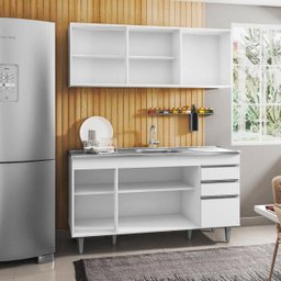 Armário Aéreo Argélia e Balcão Gabinete com Pia Inox Marrocos 150cm Branco - Lumil - 3