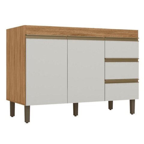 Balcão Gabinete de Pia sem Tampo 119cm Karen 2 Portas 3 Gavetas P14 Nature/Off White - Mpozenato