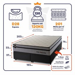 Conjunto Box Baú Super King Preston Preto 193x203x78 c/ Molas Ensacadas - 2