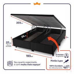 Conjunto Box Baú Super King Preston Preto 193x203x78 c/ Molas Ensacadas - 3