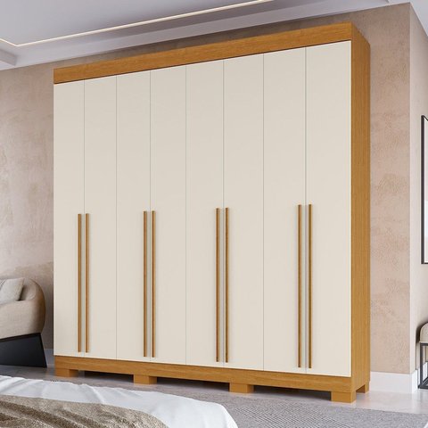 Guarda-Roupa Casal 8 Portas 4 Gavetas 100% MDF 218cm Azaleia Espresso Móveis Off White/Cinamomo