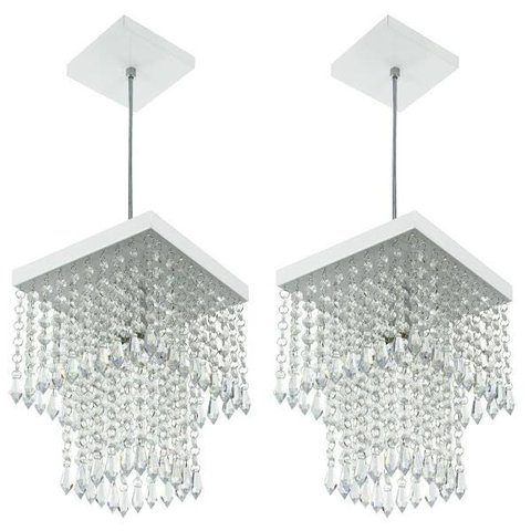 Kit 2 Lustre Pendente De Cristal Acrílico Marrycriic Branco