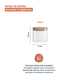 Pote de Vidro com Tampa de Bambu Quadrado - Oikos - 3