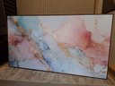 Ver imagem 2 de Quadro Grande 180x100cm Abstrato Mármore Azul Rosa Dourado Canvas Moldura Madeira Escura