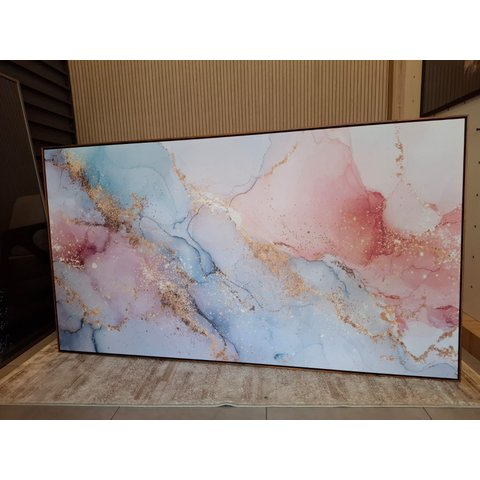 Quadro Grande 180x100cm Abstrato Mármore Azul Rosa Dourado Canvas Moldura Madeira Escura
