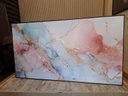 Ver imagem 1 de Quadro Grande 180x100cm Abstrato Mármore Azul Rosa Dourado Canvas Moldura Madeira Escura